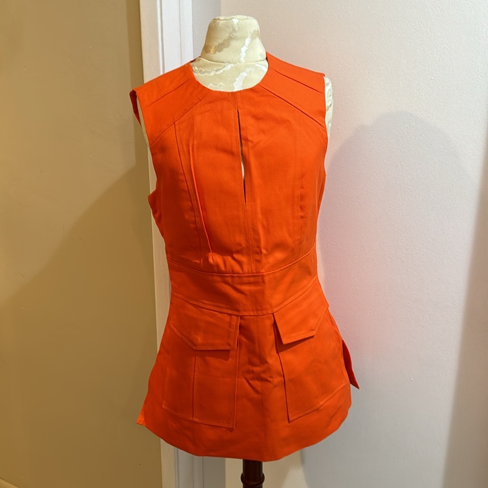Vibrant Mini Dress Orange Deep Pockets Front Keyhole Sassy Flirty Denim M